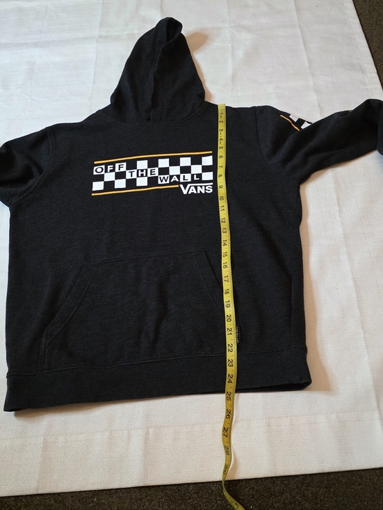 Vans Off The Wall Gray Checkerboard Sleeve Graphic Hoodie Skater Street Size XL - Picture 5 of 8